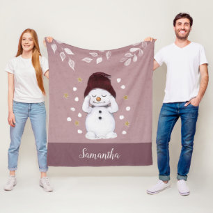 Niedlicher Friedlicher Schneemann Rosa Weihnachtsf Fleecedecke