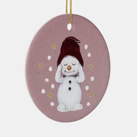 Niedlicher Friedlicher Schneemann Rosa Weihnachtsf Keramik Ornament (Rechts)