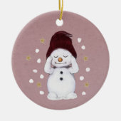 Niedlicher Friedlicher Schneemann Rosa Weihnachtsf Keramik Ornament (Vorne)
