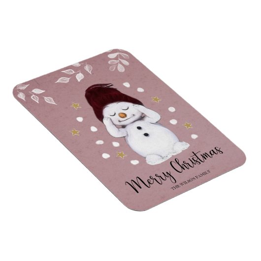 Niedlicher Friedlicher Schneemann Rosa Weihnachtsf Magnet (Rechte Seite)