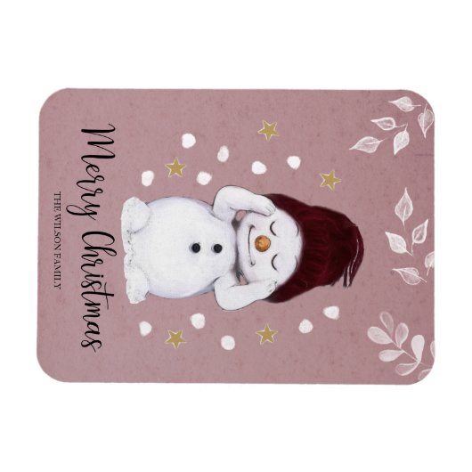 Niedlicher Friedlicher Schneemann Rosa Weihnachtsf Magnet (Horizontal)