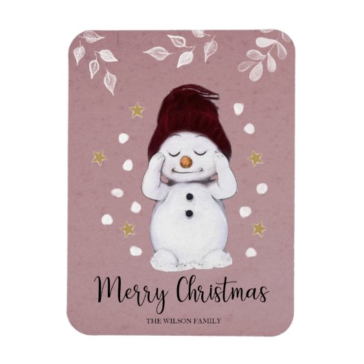 Niedlicher Friedlicher Schneemann Rosa Weihnachtsf Magnet (Vertikal)