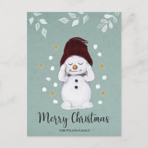 Niedlicher Friedlicher Schneemann Winter Blauer We Feiertagspostkarte