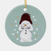 Niedlicher Friedlicher Schneemann Winter Blauer We Keramik Ornament (Vorne)