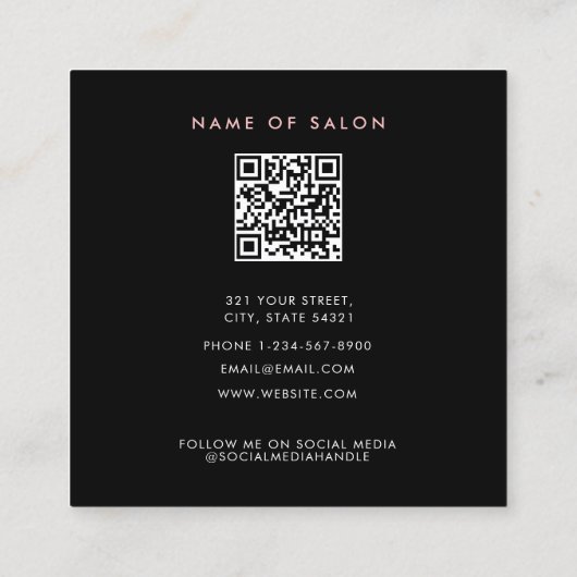 Niedlicher Friseur Black Pink Bobby Buttone Friseu Quadratische Visitenkarte (Rückseite)