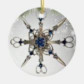 Niedlicher Friseur-Haarstylist Snowflake-Schere Keramik Ornament (Vorne)