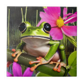 Niedlicher Frog auf rosa Blume Fliese (Vorderseite)