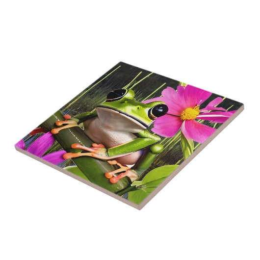 Niedlicher Frog auf rosa Blume Fliese (Seite)