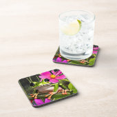 Niedlicher Frog auf rosa Blume Getränkeuntersetzer (Rechte Seite)