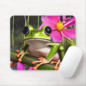 Niedlicher Frog auf rosa Blume Mousepad (Mit Mouse)