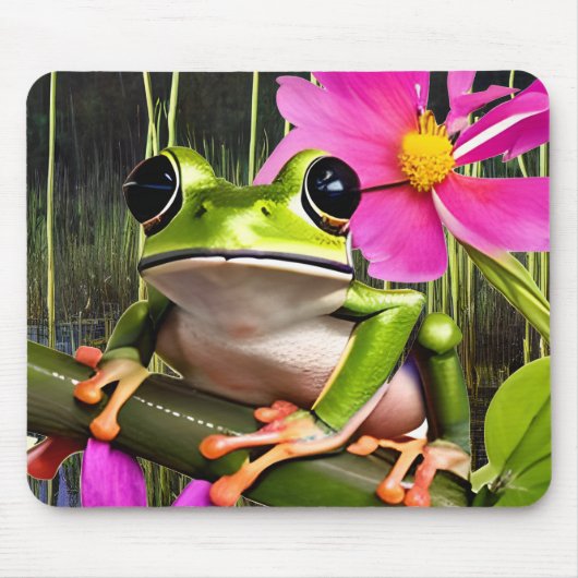 Niedlicher Frog auf rosa Blume Mousepad (Vorne)