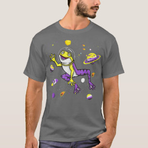 Niedlicher Frog im Weltraum, nicht binäre Flaggenb T-Shirt