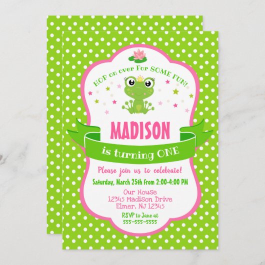 Niedlicher Frog Princess Einladung für ein Mädchen (Vorne/Hinten)