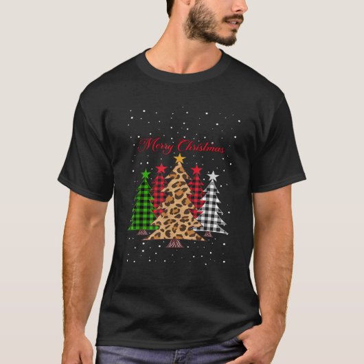 Niedlicher Frohe Weihnachten Leopard Print Tree Ge T-Shirt (Vorderseite)