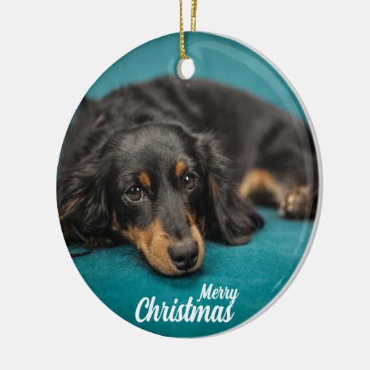 Niedlicher Frohe Weihnachtshunde Keramik Ornament (Links)