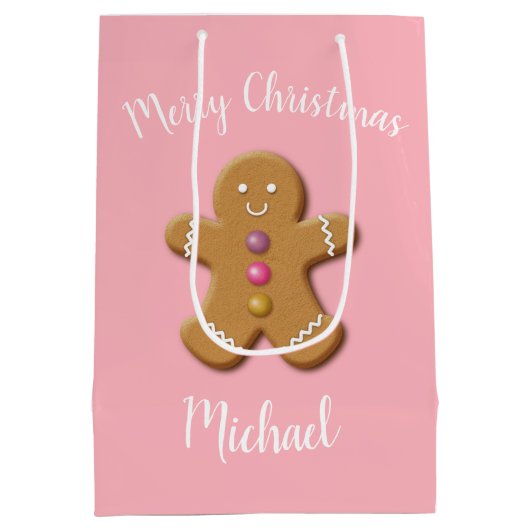 Niedlicher Frohe Weihnachtsmann personalisiert Mittlere Geschenktüte (Rückseite)