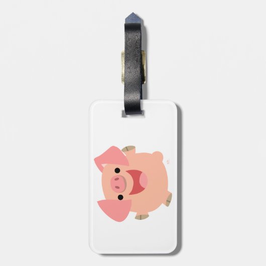 Niedlicher froher Cartoon Schweinefleisch Gepäckma Gepäckanhänger (Rückseite vertikal)