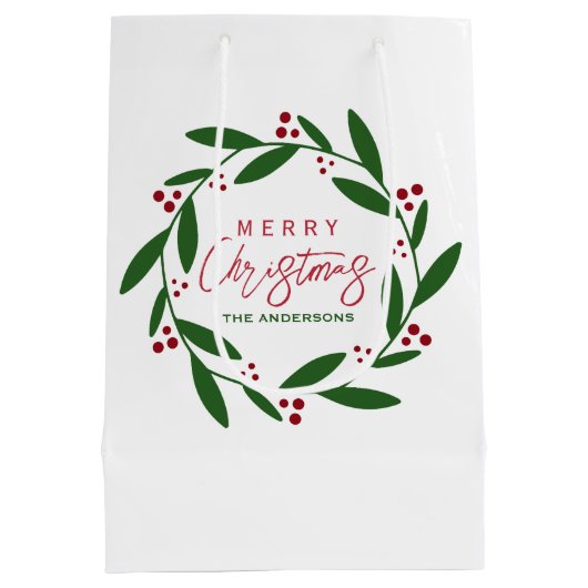 Niedlicher froher Weihnachtskranz Mittlere Geschenktüte (Rückseite)