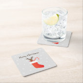 Niedlicher froher Weihnachtsmann in einem roten St Rechteckiger Pappuntersetzer (Vor Ort)