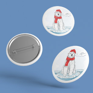 Niedlicher froher Weihnachtspolarbär Button