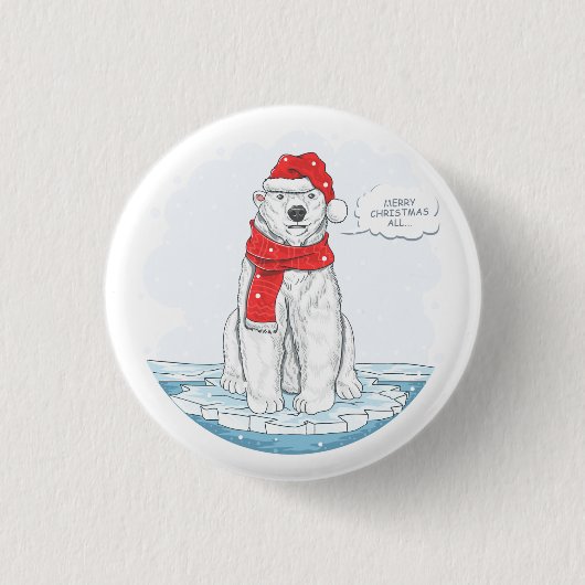 Niedlicher froher Weihnachtspolarbär Button (Vorderseite)
