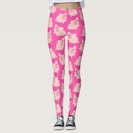 Niedlicher fröhlicher Cartoon Schweinepattern Leggings (Vorderseite)