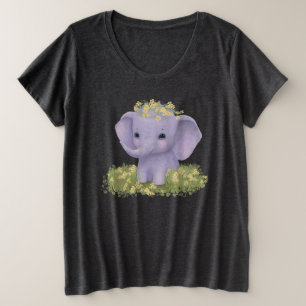 niedlicher, fröhlicher Elefant mit Wildblumen Große Größe T-Shirt