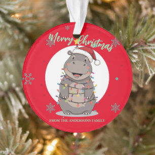Niedlicher fröhlicher Nilpferd-Weihnachtsbaum-Zoo- Ornament