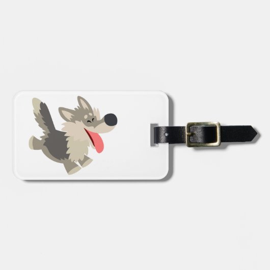 Niedlicher Frolicsome Cartoon Wolf Gepäcktag Gepäckanhänger (Vorderseite horizontal)