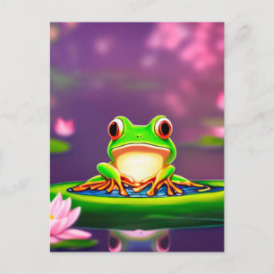 Niedlicher Frosch auf einem Lilienblock japanische Postkarte