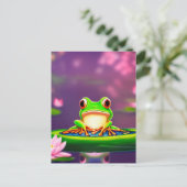 Niedlicher Frosch auf einem Lilienblock japanische Postkarte (Stehend Vorderseite)