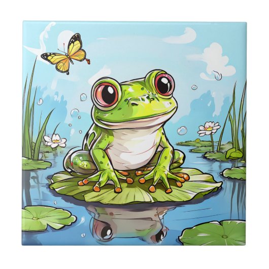 Niedlicher Frosch auf einem Lily Pad Niedlich Pers Fliese (Vorderseite)