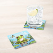 Niedlicher Frosch auf einem Lily Pad Niedlich Pers Rechteckiger Pappuntersetzer (Vor Ort)