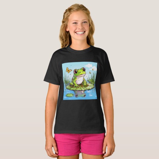 Niedlicher Frosch auf einem Lily Pad T-Shirt (Vorne ganz)