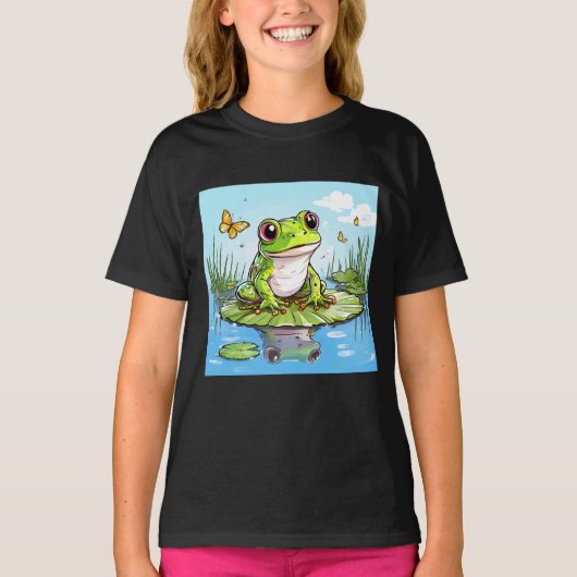 Niedlicher Frosch auf einem Lily Pad T-Shirt (Vorderseite)