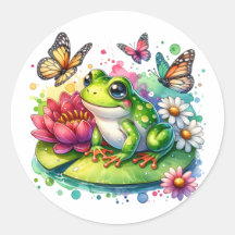 Niedlicher Frosch auf Lily Pad mit Blume und Schme