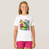 Niedlicher Frosch auf Lily Pad mit Blume und Schme T-Shirt (Vorne ganz)