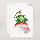 Niedlicher Frosch auf Pilzkolon Original Wasserfar Postkarte (Vorne/Hinten)