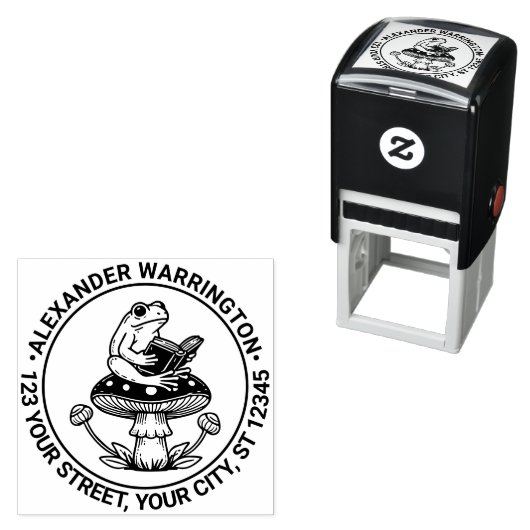Niedlicher Frosch auf Toadstool Lesesymbol Rücksen Permastempel (Beispiel)