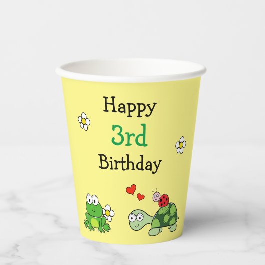 Niedlicher Frosch Birthday Gelbe Party Papier Cup Pappbecher (Vorderseite)