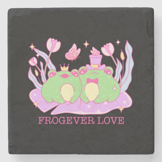 Niedlicher Frosch - Frogever-Liebe Steinuntersetzer (Vorderseite)