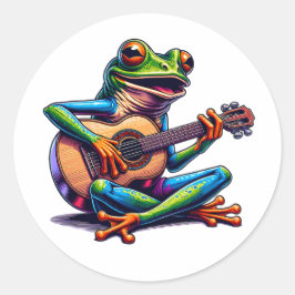 Niedlicher Frosch Gitarre spielen Runder Aufkleber