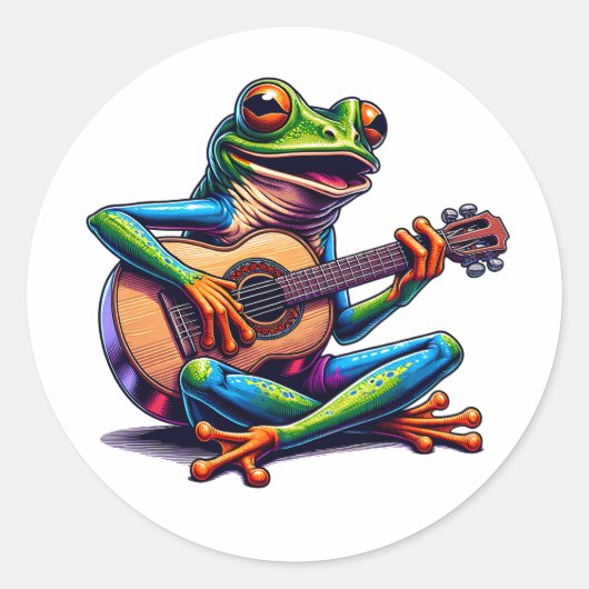 Niedlicher Frosch Gitarre spielen Runder Aufkleber (Vorderseite)