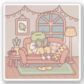 Niedlicher Frosch im gemütlichen Zimmer Aufkleber (Vorderseite)
