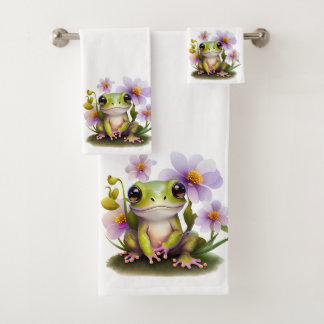 Niedlicher Frosch in Blume Badhandtuch Set