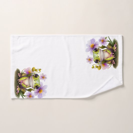 Niedlicher Frosch in Blume Badhandtuch Set (Handtuch)