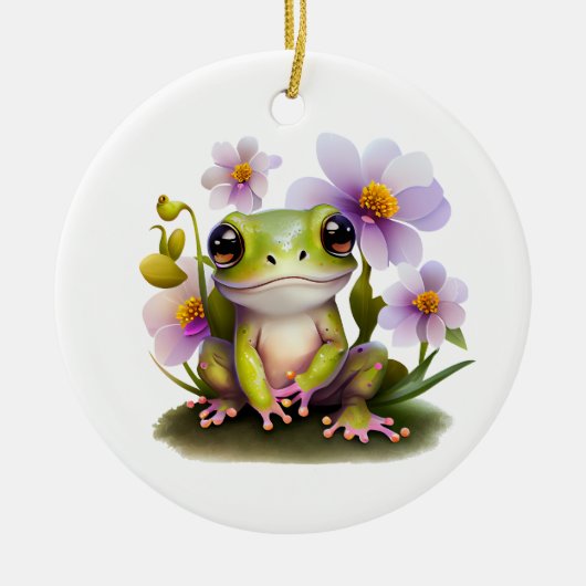 Niedlicher Frosch in Blume Keramik Ornament (Vorne)