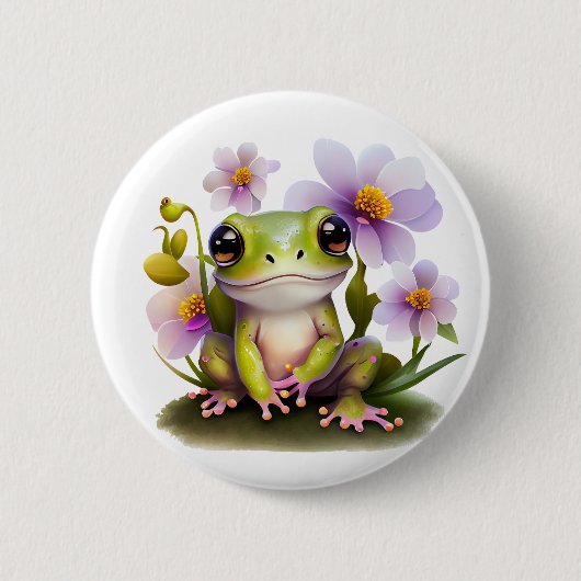 Niedlicher Frosch in Blume, Rucksack, Hut Button (Vorderseite)