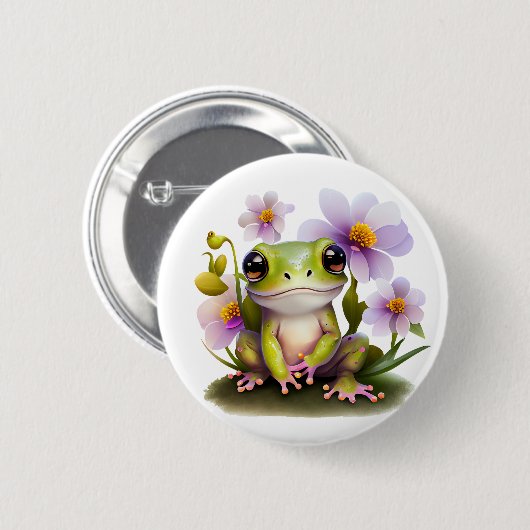 Niedlicher Frosch in Blume, Rucksack, Hut Button (Vorne & Hinten)