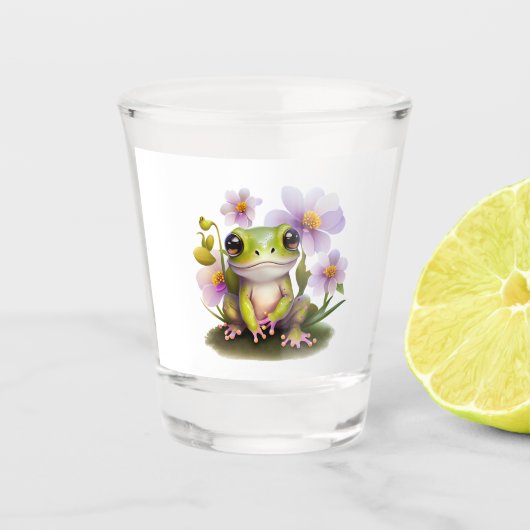 Niedlicher Frosch in Blume Schnapsglas (Vorderseite)